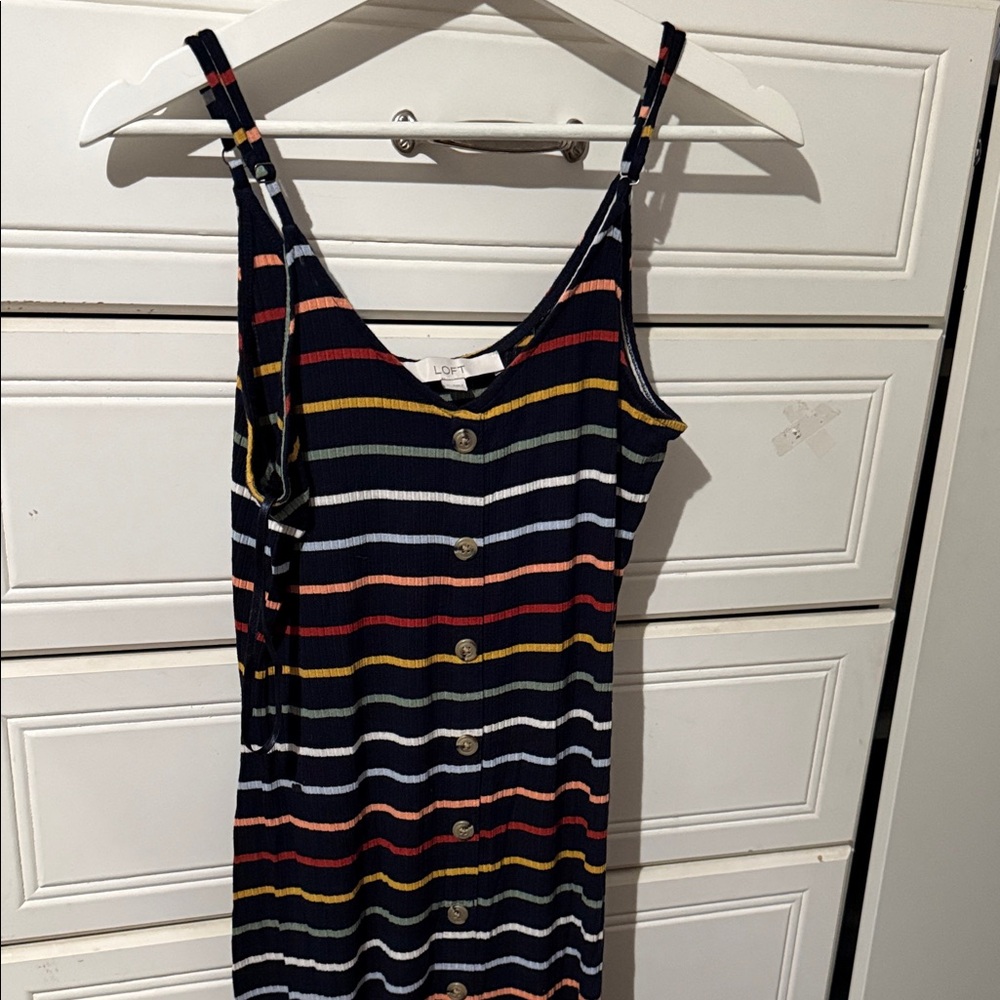 LOFT Striped Midi Dress - Navy, Red, Yellow, White